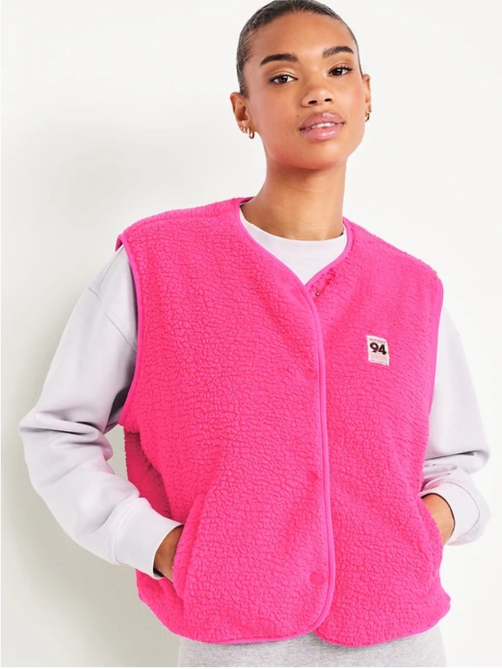 Old Navy Hot Pink Sherpa Snap-Front Vest
